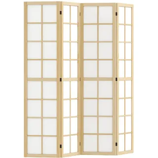 Homcom Paravent 4-teilig 160 x 170 cm Trennwand Raumteiler, Faltbar Raumtrenner Sichtschutz Stellwand für Wohnzimmer Natur