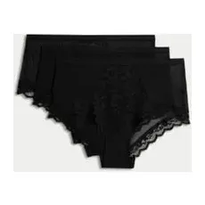 Womens M&S Collection Lot de 3shortys taille haute, ornés de dentelle - Black, Black - 22