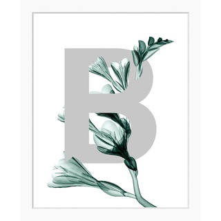 queence Bild »B-Flower«, Buchstaben, gerahmt, Blätter, Blume, grau