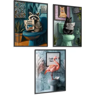 Donari Bild Badezimmer - WC Bilder für Toilette Schwarz Weiß modern und lustige Deko - Badezimmerdeko Poster Set 4er mit Rahmen (Motiv 6, 21x30 cm, Ohne Rahmen)
