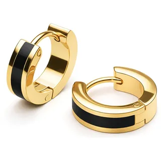 THIORA Damen Creolen 'Seychelles Secret' | 18kt Gold & Schwarz | Robuster Edelstahl | Feine Emaille Eleganz | Wasserfest & Alltagsfest | Zeitlos Rundes Design (Gold/Black)