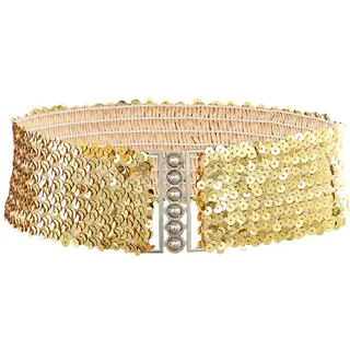 Pailletten Breite Gürtel Damen, Glänzender Taillengürtel, Damen Breiter Elastischer Taillengürtel Vintage Stretchy Kleid Gürtel, Gold