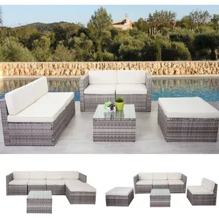 Poly-Rattan-Garnitur HWC-D24, Garten-/Lounge-Set Sofa grau, Polster creme - Grau