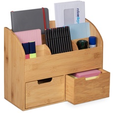 Bild Schreibtisch Organizer, 6 Fächer, 2 Schubladen, für Büroutensilien, Bambus, Briefablage, 26x33x13,5 cm, natur