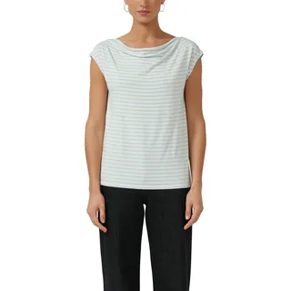 T-Shirt S.OLIVER BLACK LABEL, Damen, Gr. 38, lt blau stripe, Jersey, Obermaterial: 95% Viskose, 5% Elasthan, gestreift, normal hüftbedeckend, Wasserfallausschnitt, Shirts T-Shirt, mit Wasserfallausschnitt und Streifen-Design
