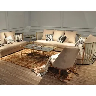 Design Sofa Möbel Wohn Zimmer Set Couch Polster Sitz Garnitur Samt 3+2 Gruppe - Beige