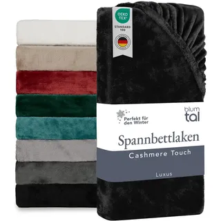 Blumtal Cashmere Touch 140x200 cm Plüsch - Oeko-TEX zert. Flanell Spannbettlaken - weiche Spannbettlaken aus Mikrofaser in Schwarz