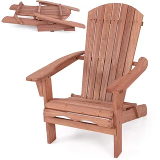 KOMFOTTEU Adirondack Stuhl aus Tannenholz, Klappstuhl mit Rückenlehne und Armlehnen, Gartenstuhl bis 180kg belastbar, Holzstuhl für Terrasse, Balkon, Veranda (1) - Naturbelassen