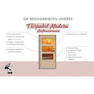 Karibu Türpaket Außensauna Modern 78 cm x 175 cm Naturbelassen