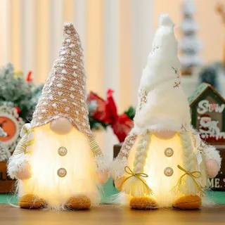 Flanliy Weihnachtsdeko Wichtel Figuren, 2 Stück Weihnachtswichtel mit LED Licht, Weihnachten Deko Wichtel Figuren Leuchtende, Plüsch Wichtel Puppen Beleuchtet für Weihnachtsdeko Innen, Tischdeko (D)