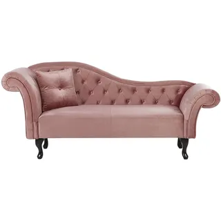 Beliani Chaiselongue Linksseitig Rosa Samtstoff Holzfüße Glamourös Mit Zierkissen - Rosa