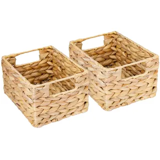 HMF Aufbewahrungskorb geflochten aus Wasserhyazinthe, dekorativer Korb mit Tragegriffen zur Aufbewahrung für Badezimmer Küche und Wohnbereich | 2er Set | Größe S | 22 x 17 x 12 cm | Natur