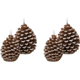 BELIANI LED-Kerzen 3er Set Braun Echtwachs Zapfenform mit Flackernder Flamme Flackerlicht Batteriebetrieben Indoor Weihnachtsbeleuchtung LED-Stumpenkerzen - Braun