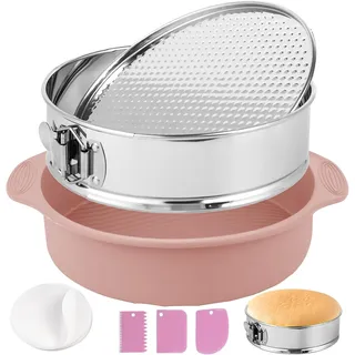Hikaproligt Springform Edelstahl Ø 23 cm, rund Backform Kuchenform für Käsekuchen, Kuchen, Antihaftbeschichtung, Auslaufsicher, Mit Abnehmboden