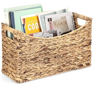 TOLIDA Stabiles Zeitungsständer aus Wasserhyazinthe, Gewebtes Aufbewahrungskorb, Aktenhalter mit Griff, Weidenkorb für Buch, Zeitschriften, Papiere als Geschenk Deko 43x16x25CM