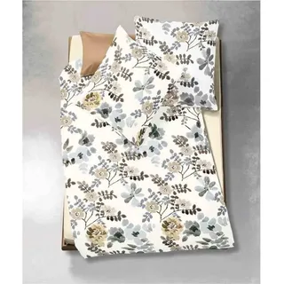 fleuresse Makosatin Bettwäsche Modern Garden Blumen 155x220 cm + 80x80 cm Beige - Beige