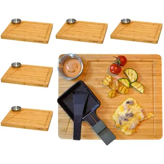 Dunedesign Raclettebrett 6er Set, 25/30/2 cm, Bambus , Beige , Holz , Rechteckig , 25x30 cm , Küchenzubehör, Schneidebretter