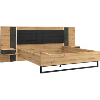 Forte FOTYNA Bett + 2 Nachtkommoden mit 2 Schubladen, Holzwerkstoff, Artisan Eiche/Betonoptik dunkelgrau, B x H x T: 295,6 x 119,7 x 210 cm