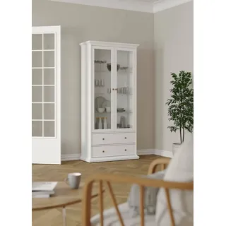 Dmora - Vitrine Gaetane, Glas-Sideboard, Mehrzweckvitrine, Hängendes Bücherregal mit Glastüren, 96x42 h201 cm, Weiß