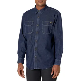 Dickies Men's Dickies Men's Flex Denim Long Sleeve Button Down Shirt, Dark Denim Wash, XL UK