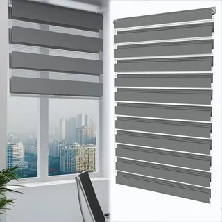 YUENFONG Zebrarollo Seitenzugrollo Doppelrollo Raumgestaltung Rollos Für Schlafzimmer, Büro, Küche, Wohnzimmer, Arbeitszimmer, Badezimmer (Grau, 120x150cm) - Grau