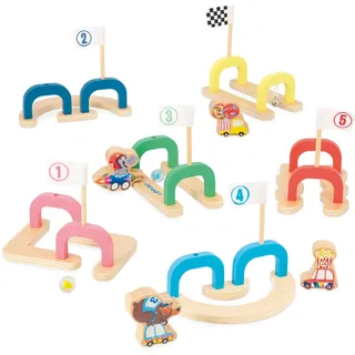 Janod - Kinder-Murmelspiel Applepop - Geschicklichkeitsspiel - 6 Passagen + 2 Murmeln + 4 Spielsteine - Fördert Handgeschicklichkeit und Konzentration - Spielzeug aus FSC-Holz - Ab 3 Jahre, J03357