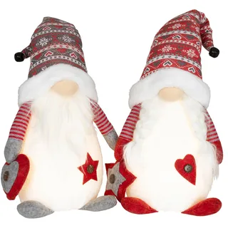Brandsseller Weihnachtswichtel 40 cm mit LED – Skandinavische Figuren, detailreiche GNOME als dekorative Winterdeko für Tisch, Fenster & Wohnzimmer, Paar