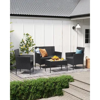 SONGMICS (4-tlg) Gartenlounge-Set, Balkonmöbel, aus PE-Polyrattan, schwarz-grau