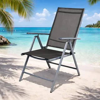 Garten Klappstuhl Gartenstuhl Hochlehner Alu Textilen Silber/Anthrazit - Grau