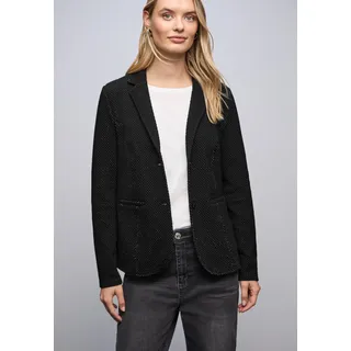 Jackenblazer STREET ONE, Damen, Gr. 34, schwarz, Web, Obermaterial: 51% Baumwolle, 37% Polyester, 7% Elasthan, 5% metallisierte Fasern, Glitzermuster, unifarben, tailliert hüftbedeckend, tiefer V-Ausschnitt, Blazer Jackenblazer, Sanft glitzernder Look und mit feinem Strukturmuster