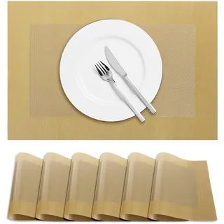 Terafeels 6er-Set Platzsets abwaschbar – Tischsets abwaschbar, Platzdeckchen Hitzebeständig, rutschfest Teller Untersetzer für Esstisch (Gelb)