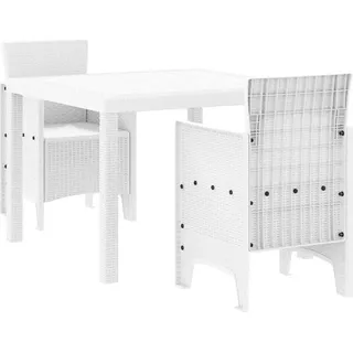 vidaXL 3-tlg. Garten-Essgruppe Weiß Poly Rattan