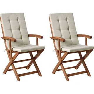 BELIANI Gartenstuhl 2er Set Hellbraun Akazienholz Klappbar mit Auflagen Taupe Hohe Armlehnen Modern Garten Balkon Klappstuhl Niedriglehner Stuhl - Braun, Beige