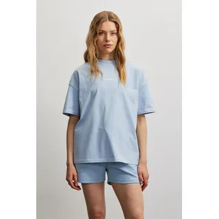 T-Shirt PEGADOR "ARENDAL LOGO HEAVY OVERSIZED TEE", Damen, Gr. L, washed ocean blau weiß, Jersey, Obermaterial: 100% Baumwolle, bedruckt, oversize normal, Rundhals, Shirts T-Shirt, Baumwolle, oversize