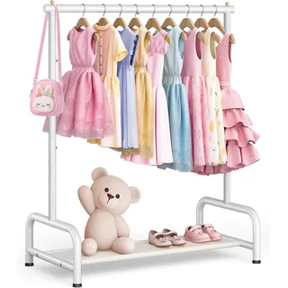 MISSLO Metall Kleiderständer Kinder für Mädchen, Jungen & Kinderzimmer - Kleiner Baby Kleiderstange mit Regal - Garderobenständer für Schlafzimmer,Weiß