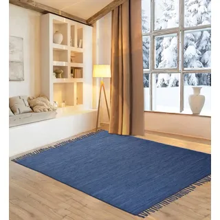 OTTO home Teppich »Gastines« rechteckig 5 mm Höhe Wendeteppich, reine Baumwolle, handgewebt, uni, waschbar, modern, blau