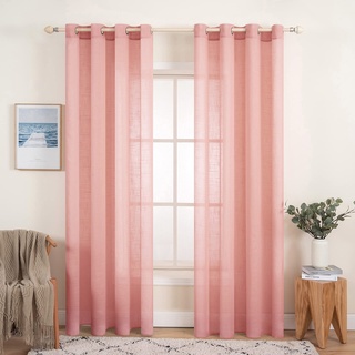 MIULEE 2er Set Voile Vorhang Sheer Leinenvorhang mit Ösen Transparente Leinen Optik Gardine Ösenschal Wohnzimmer Fensterschal Lichtdurchlässig Dekoschal Schlafzimmer 140x260cm (B x H) Rosa