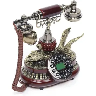 Schwanförmiges Vintage-Telefon - Retro Festnetztelefon - Europäischer Stil - Dekoratives Haustelefon - Deko für Wohnzimmer und Büro - Braun, Gold