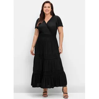 Maxikleid SHEEGO BY JOE BROWNS "Maxikleid", Damen, Gr. 50, Normalgrößen, schwarz, 100% Viskose, Spitze:100% Baumwolle, unifarben, lang, V-Ausschnitt, Kleider Maxikleid