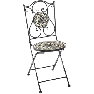 Kobolo Gartenstuhl Mosaikoptik weiß-grau H 90 cm - Essstuhl Stuhl Balkonstuhl Garden Chair Bistro Deko Klappstuhl Metallstuhl Dekostuhl Gartensessel - Schwarz