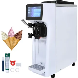 Vevor Kommerzielle Eismaschine, 10 L/h Leistung, Softeismaschine Einzelne Geschmacksrichtung, Arbeitsplatte, 4 L Trichter, 1,6 L Zylinder, Touchscreen, Automatische Reinigung, Vorkühlung Snackbars