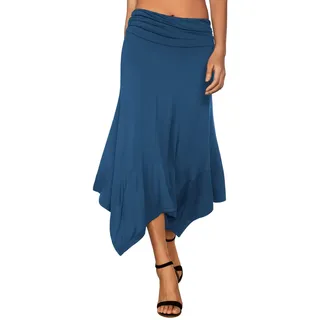 DJT Damen Elastisch Plissierte Taille Elegant Rock A-Linie Faltenrock Midi Rock mit Taschentuch Saum Blau M
