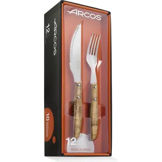 Arcos Mesa-Series Besteck-Set (6 Messer + 6 Gabeln) -110 mm Nitrum-Edelstahl -Braun gepresster Holzgriff, 12tlg. - Braun