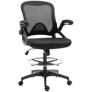 Vinsetto Mesh Zeichenstuhl Ergonomischer Bürostuhl mit Rollen drehbar Schwarz , Textil , 60x126x64 cm , Büromöbel, Bürostühle, Drehstühle
