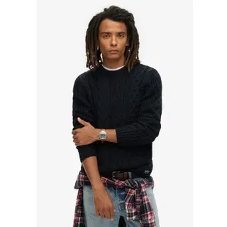 Superdry für Herren. M6110638A Marineblauer Jacob Zopfstrickpullover (L), Lässig, Acryl, Nachhaltig
