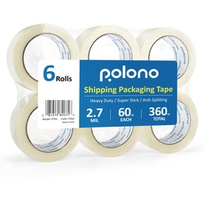 POLONO Paketklebeband, 48mm×60m, Insgesamt 360m, 3" Kern für Versand, Umzug, Mailing und Lagerung, hohe Klebkraft, starker Verschluss auf allen Kartonarten, durchsichtig, 6 Rollen