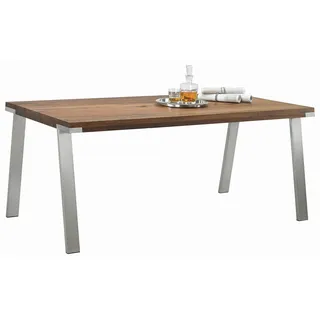 Bert Plantagie Esstisch , Nussbaumfarben, Edelstahlfarben , Holz, Metall , Astnuss , massiv , rechteckig , eckig , 100x77x260 cm , in verschiedenen Größen erhältlich , Holzmöbel, Holztische, Esstische Holz, Massivholztische