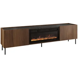 Mirjan24 Tewos TV-Lowboard 200x55x37 cm Braun/Schwarz Glas/Holz/Metall/Melamin