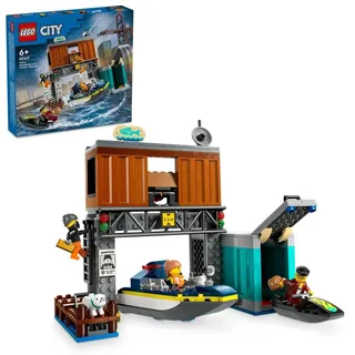 LEGO City Polizeischnellboot und Ganovenversteck, Polizei-Set mit Spielzeug-Boot und Jetski, Geschenk für 6-jährige Jungs und Mädchen, Bauset für Kinder mit 3 Minifiguren und Hundefigur 60417