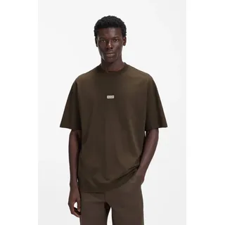 T-Shirt HUGO "Nalono", Herren, Gr. L, schwarz braun208, Single Jersey, Obermaterial: 100% Baumwolle, Rundhals, eingesetzt normaler Saum, Shirts T-Shirt, mit Logodruck, Oversized Look mit Backprint